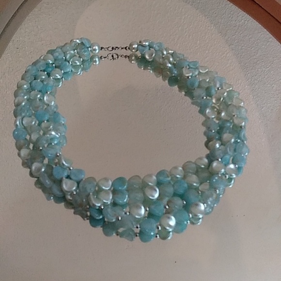 Multi Strain Light Blue Beaded Necklace - Picture 5 of 17